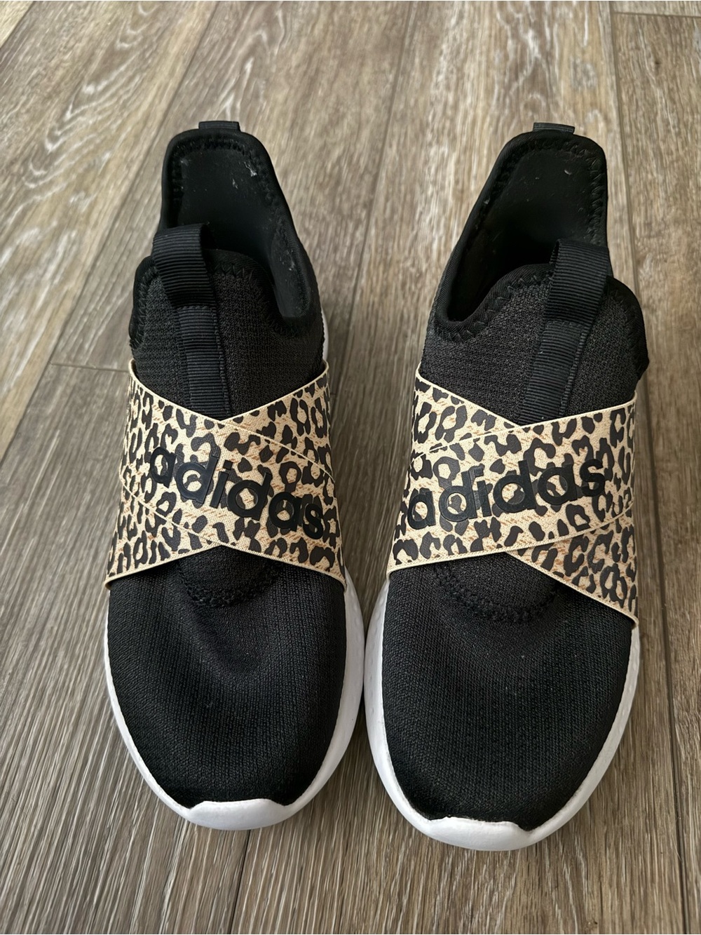 adidas Women’s Black Slip-On Sneakers with Leopard Strap